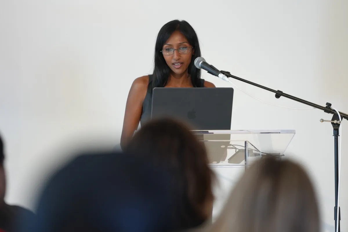 Shakti Mb speaking at Rhizome 7x7 Counterstructures